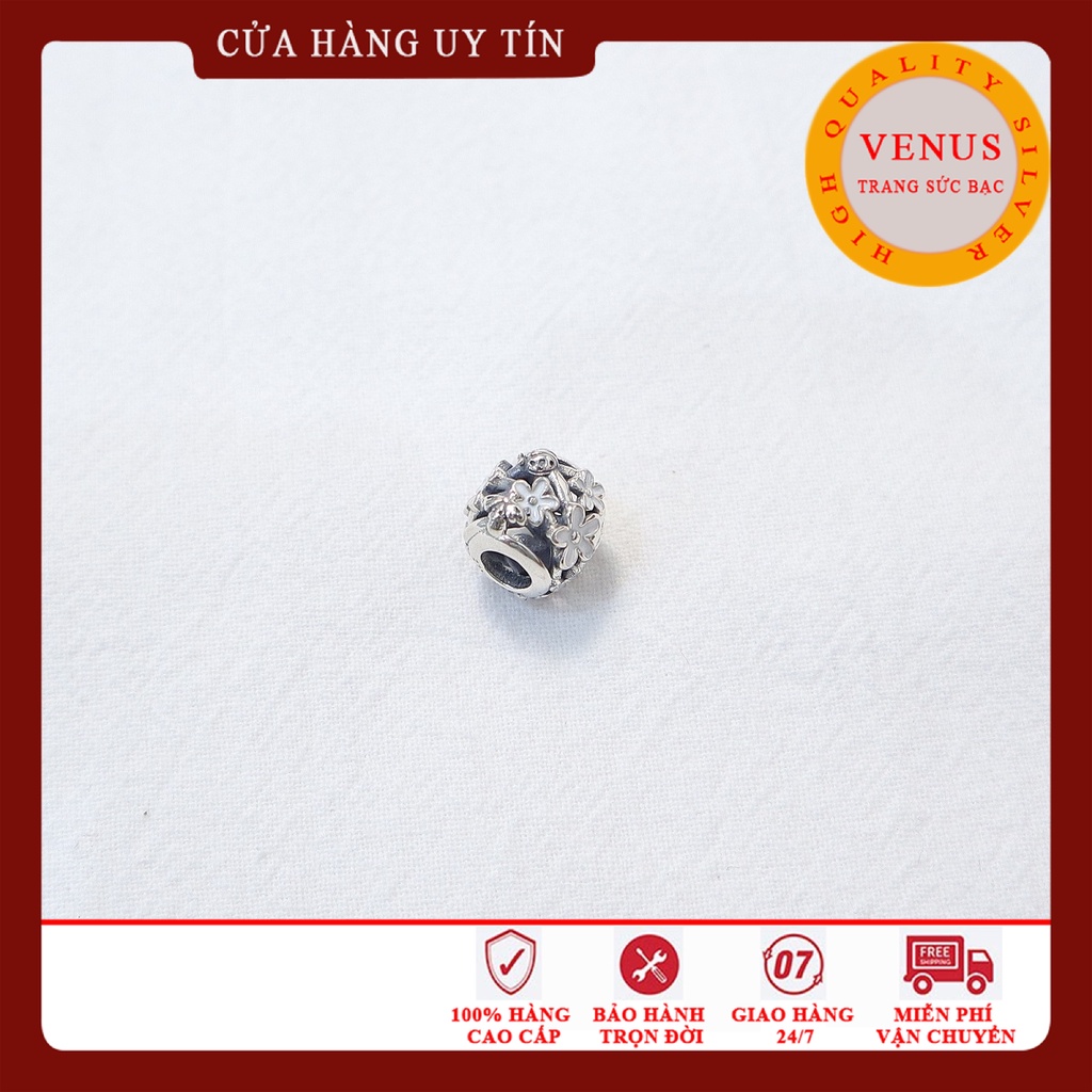 Charm cầu hoa Daisy trắng- Bạc 925 cao cấp