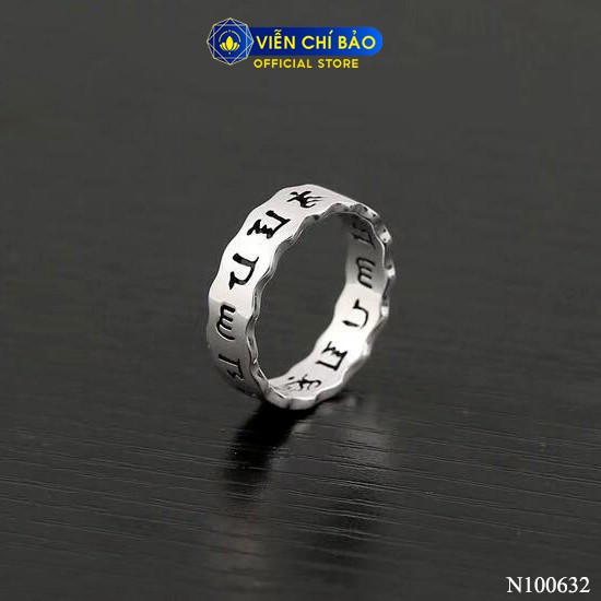 Nhẫn bạc nam nữ unisex Lục Tự Chữ Phạn Om Mani Padme Hum chất liệu bạc Thái 925 thương hiệu Viễn Chí Bảo N100382x
