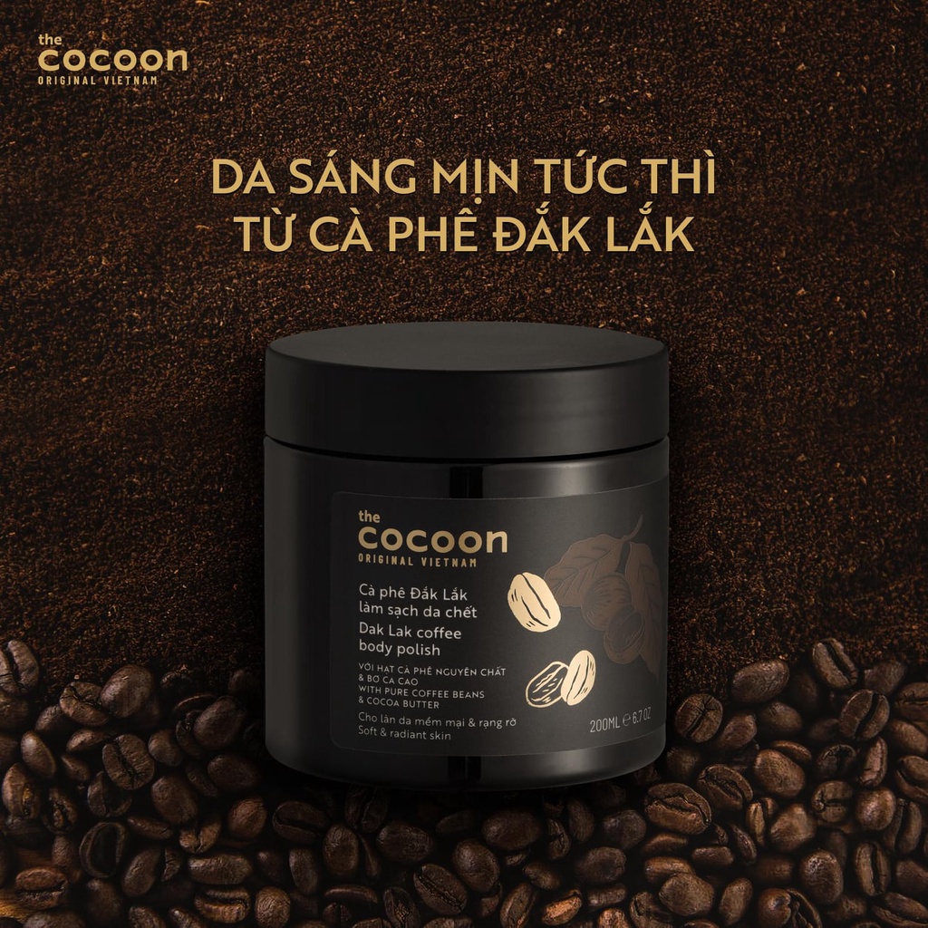 [Mã BMBAU50 giảm 7% đơn 99K] Cà phê đắk lắk tẩy tế bào da chết cơ thể body Cocoon Garin 200ml cho da sáng mịn