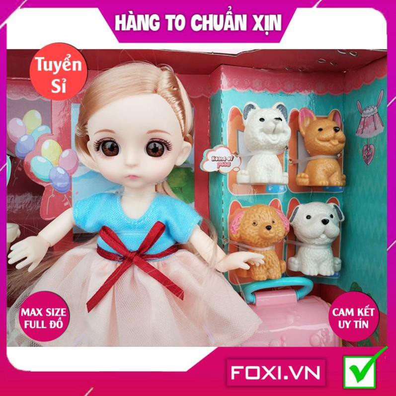 Búp Bê công chúa 3D giao ngẫu nhiên kèm phụ kiện váy dạ hội-thú cưng-xe đẩy-Đồ chơi bé gái