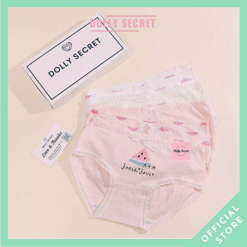 Quần lót nữ len tăm tone màu hồng trắng đáng yêu nâng mông họa tiết dưa hấu dễ thương DOLLY SECRET QL033