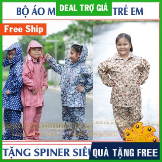 Bộ quần áo mưa trẻ em Cao cấp :Siêu Nhẹ + Siêu bền + Tặng FREE SPINER CHO BÉ