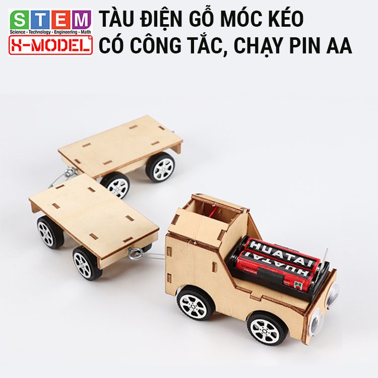 Xe đồ chơi STEM Tàu điện gỗ có móc kéo X-MODEL cho bé, Đồ chơi sáng tạo cho bé DIY| Giáo dục STEM, STEAM