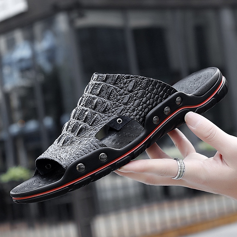 Dép Xăng Đan Thể Thao Đi Biển Đế Cao Su Họa Tiết Da Cá Sấu Chống Trượt Size 38-48 Cho Nam