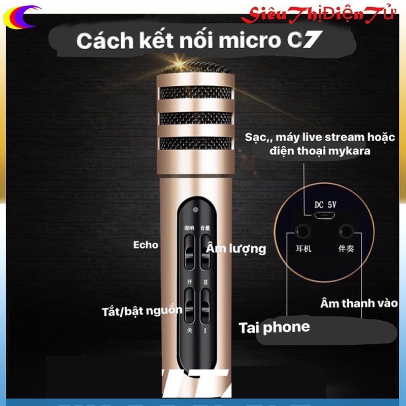 Micro Livestream C7 loại 1, đầy đủ phụ kiện thu âm hát Karaoke. Livestream 3 in 1 - Chính hãng- có bảo hành