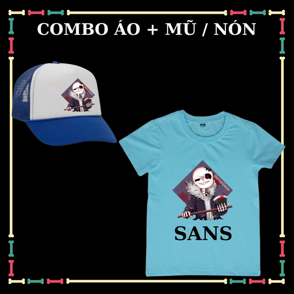 COMBO ÁO + NÓN IN HÌNH SANS- BIỆT ĐỘI GANGSTER CHO BÉ TRAI, BÉ GÁI