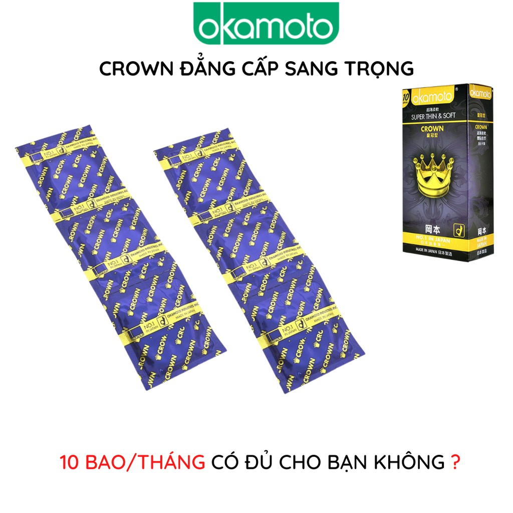 Bao Cao Su Okamoto Crown 10 cái/Hộp cỡ nhỏ Siêu mỏng mềm mại kéo dài thời gian chống tuột