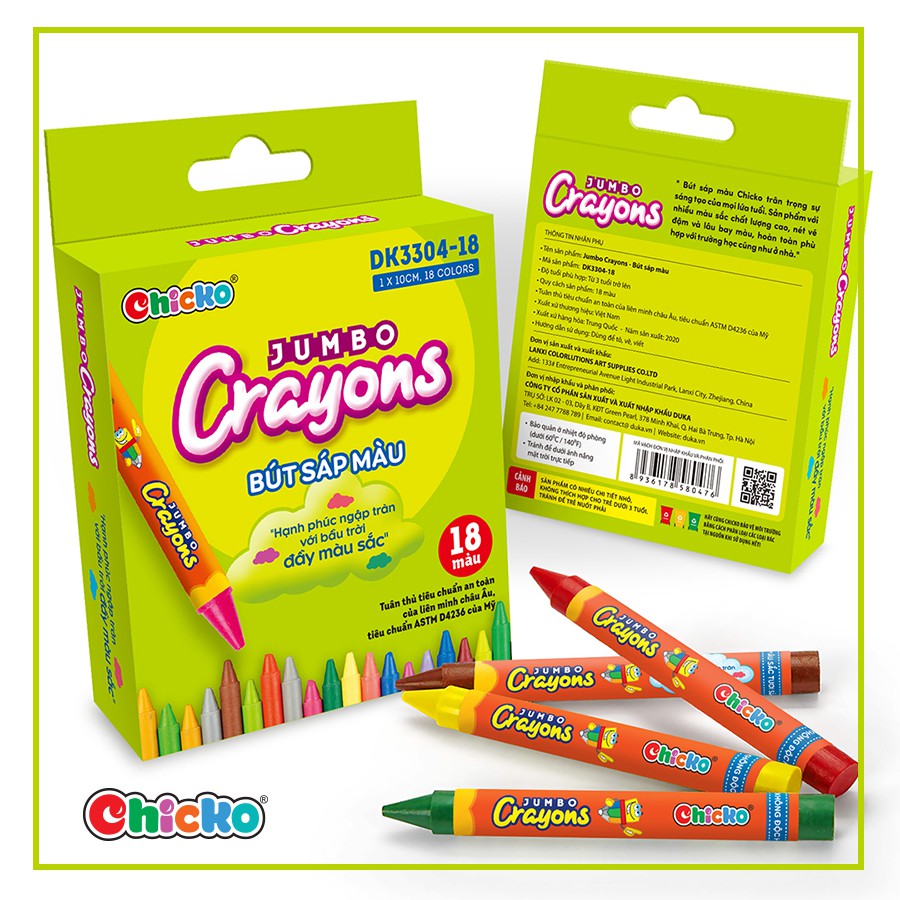 Bút Sáp Màu DUKA Jumbo Crayons - 18 Màu [An Toàn Cho Bé]