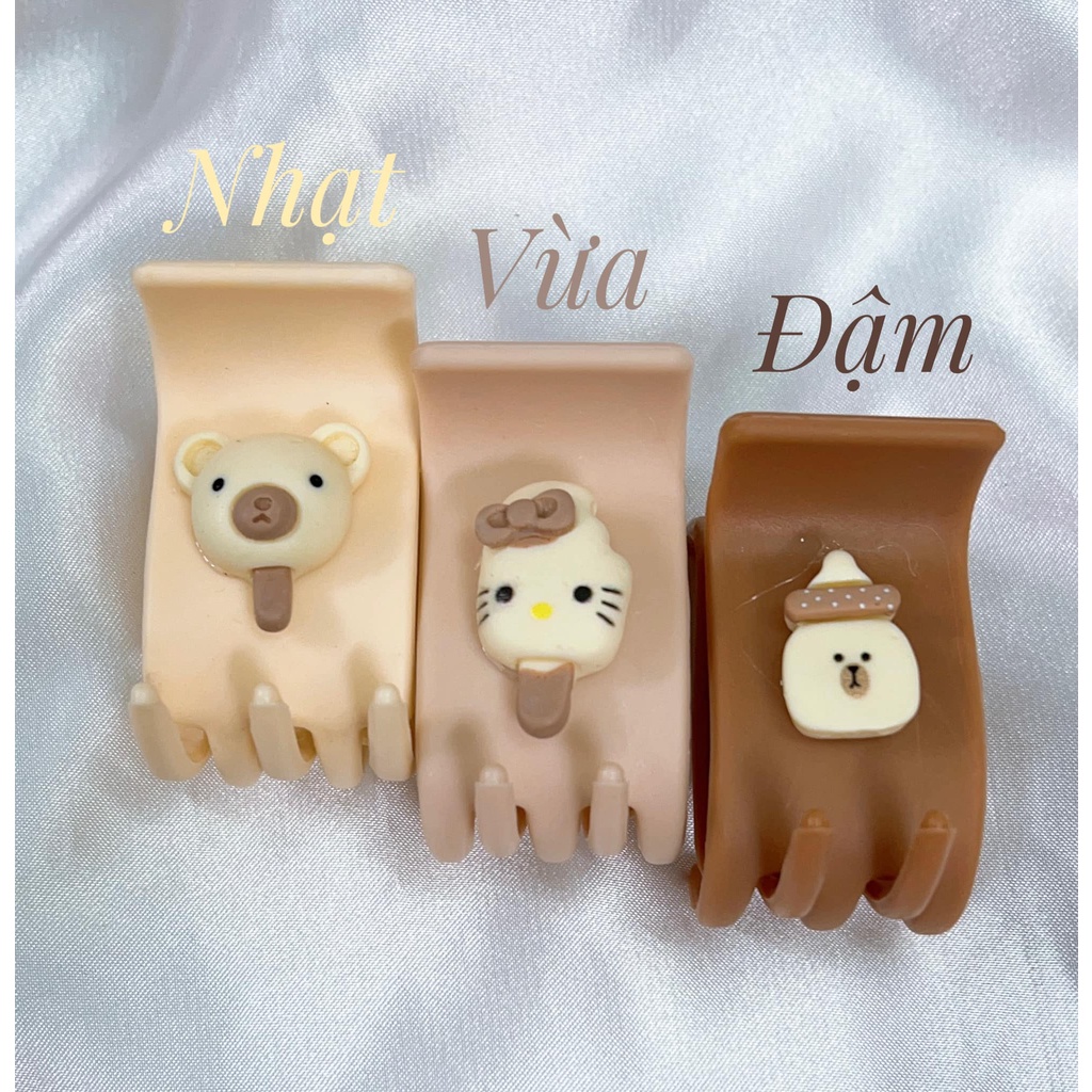 1 kẹp tóc càng cua - Bấu tóc 5 răng dẻo đính icon thú (gấu, kitty) gam màu trà sữa Hot trend