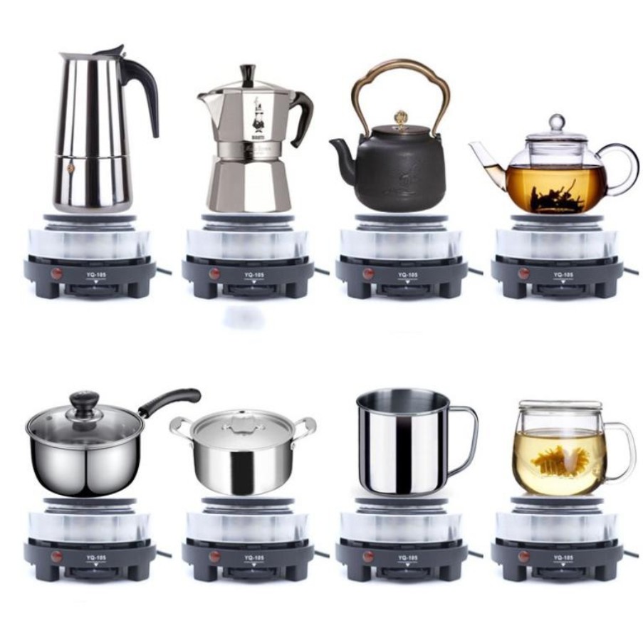 Combo Ấm Cafe Moka Pot Moka 300ml 6 Cup, Bộ Ấm Pha Cafe, Và Bếp Điện Mini 500W  - Đun Các Loại Ấm