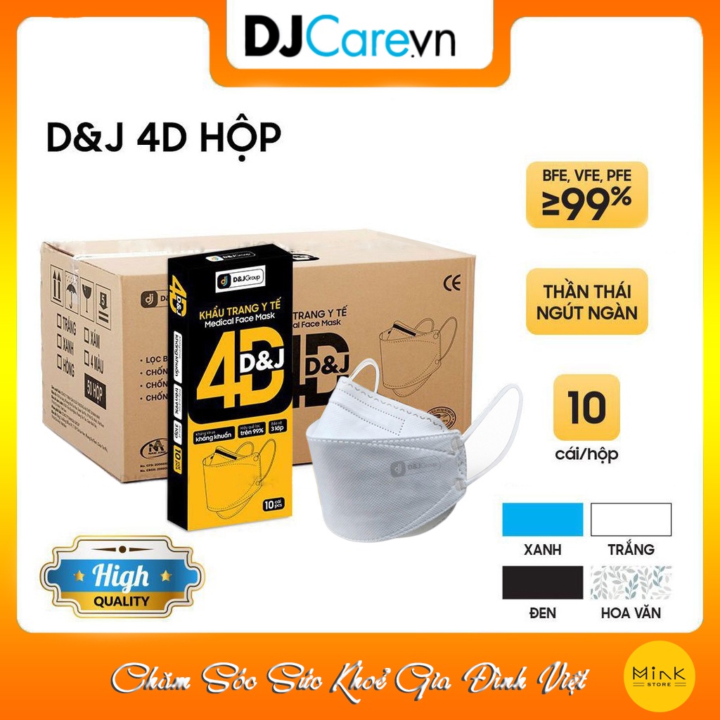 Thùng Khẩu Trang Y Tế Kháng Khuẩn 4D D&J/Tiêu Chuẩn KF94/50 hộp