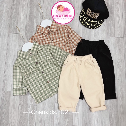 Bộ sơ mi quần kaki cho bé trai từ 1-5 tuổi- Set sơ mi cho bé trai - Bộ quần áo bé trai đi chơi Kidbabyonline K142