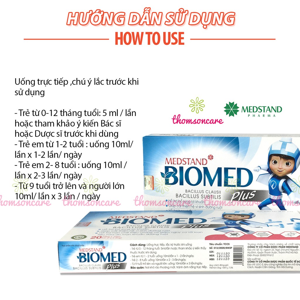 Men vi sinh Medstand Biomed Hộp 20 ống cho bé từ sơ sinh, bổ sung lợi khuẩn, giảm rối loạn tiêu hóa