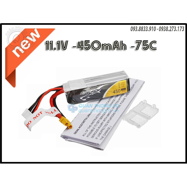 Pin Tattu 450mAh 3S 75C 11.1V LiPo Battery XT30 Plug