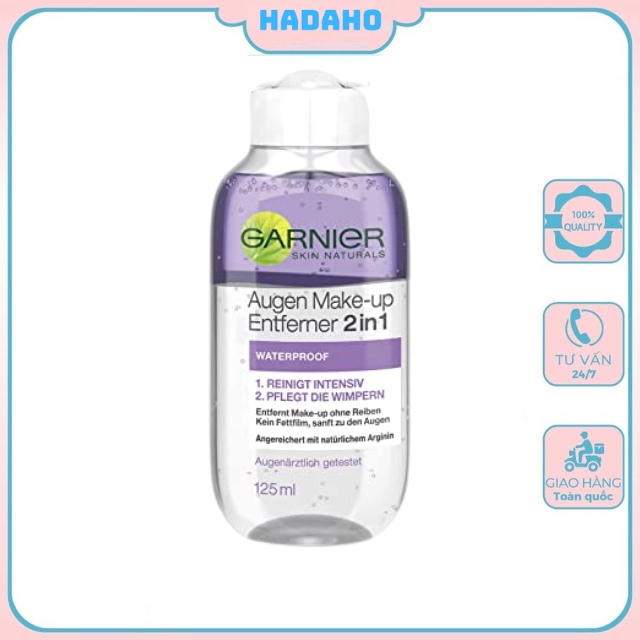 Nước Tẩy Trang Mắt Môi Garnier Augen Make Up Entferner 2 in 1, 125ml Pháp