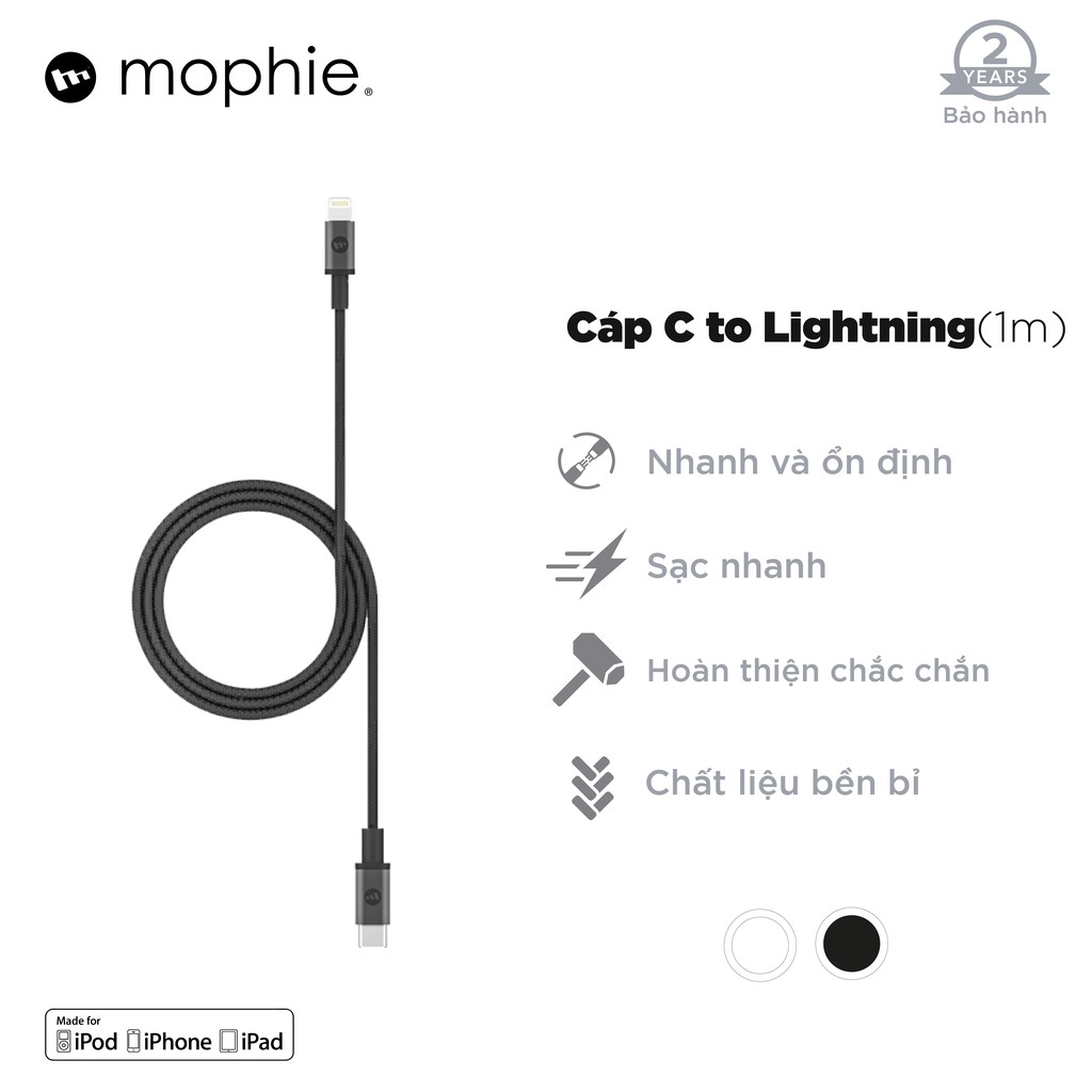 [CHUẨN MFI] Cáp USB-C To Lightning 1m Mophie Cho iPhone Type C To Lightning