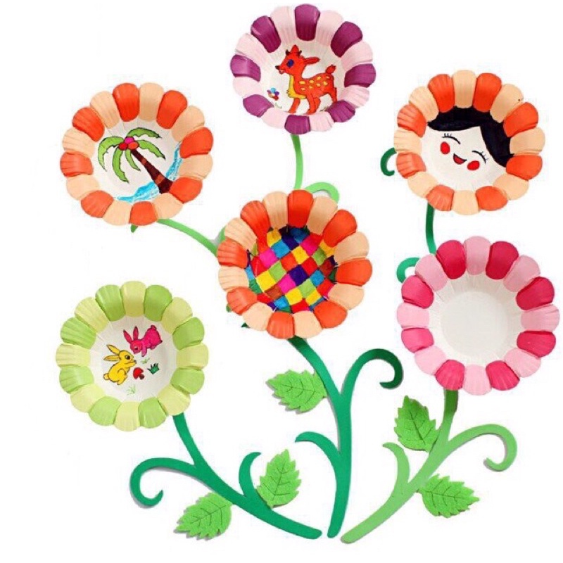 Set 10 Đĩa Giấy Hoa Màu Sắc Trang Trí Thủ Công