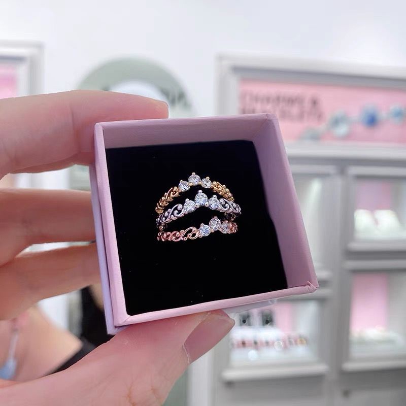 Nhẫn Đính Hôn Mạ Bạc 925 Mặt Hình Vương Miện Đính Đá Zircon Pandora