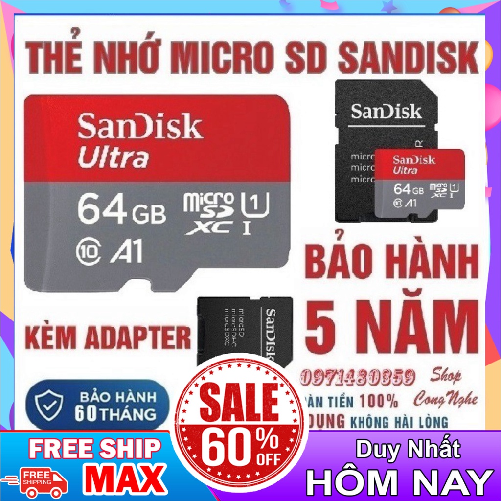 (Thẻ Chuẩn Hãng) Thẻ nhớ MicroSDHC 64GB 32GB SanDisk Ultra