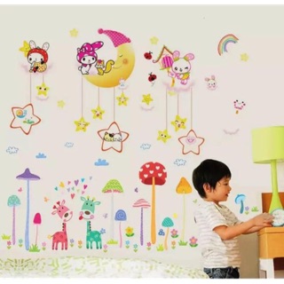 Combo 2 bức decal dán tường chúc ngủ ngon và hươu nấm