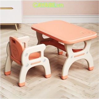 Bộ bàn ghế nhựa cho bé khủng long cayabe ngồi học, vẽ, ăn màu cam - ảnh sản phẩm 2