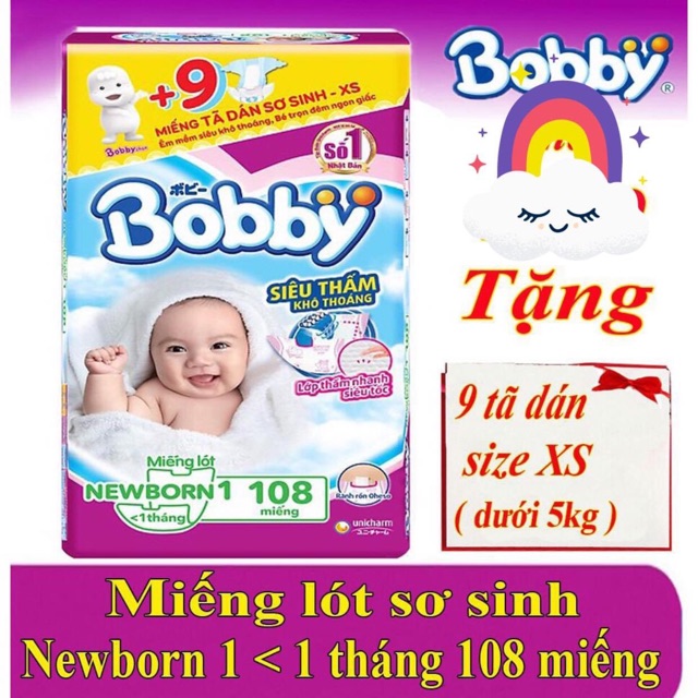 Miếng lót bobby newborn 1 108 miếng