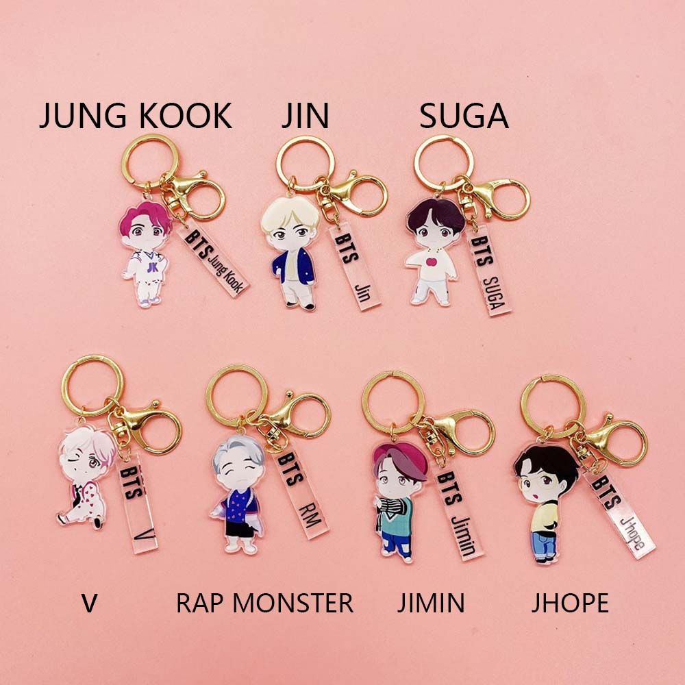 Móc Khóa Họa Tiết Hoạt Hình BT21 Jimin V Suga Dễ Thương