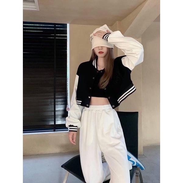 Áo Khoác  BomBer Croptop Chất Nỉ Tàu Siêu Đẹp Hàng Bao Shop Chuẩn Ảnh