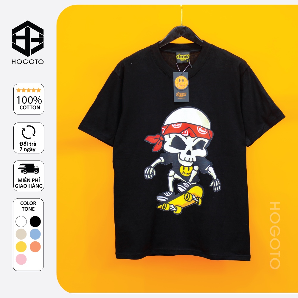 Áo thun tay lỡ DREW Xương trượt ván Hogoto shop , Áo thun unisex nam nữ form rộng oversize chất liệu Cotton | BigBuy360 - bigbuy360.vn