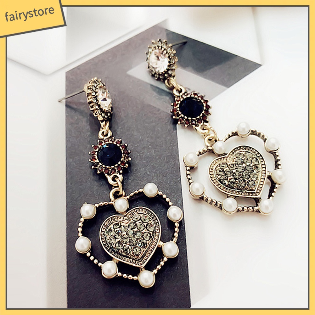 Bông tai dáng dài đí́nh hạt pha lê giả phong cách cổ điển