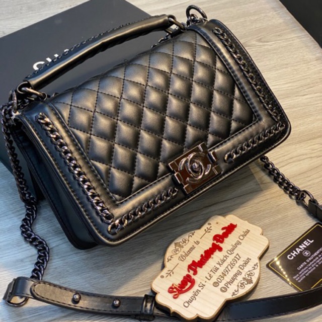 Túi Boy trần ô viền xích size 20-25 loại đẹp ảnh thật(k hộp)