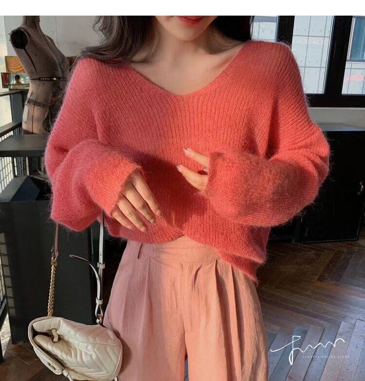 Áo Sweater Cổ Chữ V Phong Cách Hàn Quốc Thanh Lịch Cho Nữ