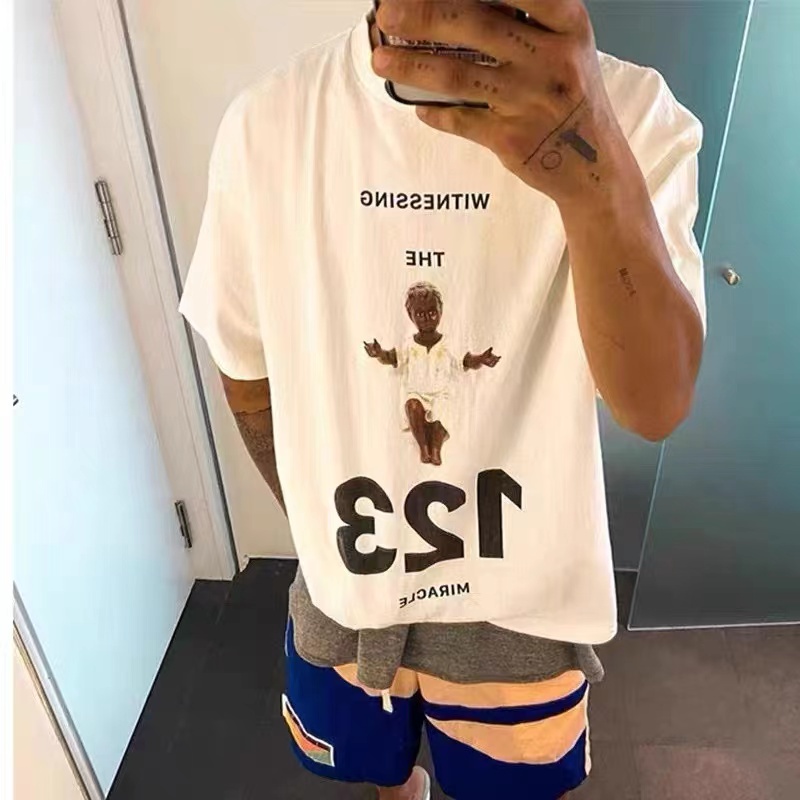 Áo phông RRR123 tay ngắn rộng rãi in hình thiên thần/ em bé Jerrry mùa hè mới cho cặp đôi