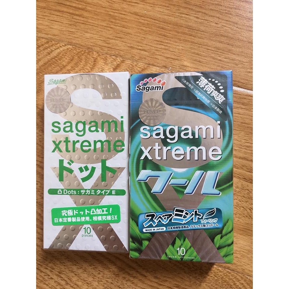 COMBO 2 hộp bao cao su Sagami có gai + kéo dài thời gian 20 chiếc Xtreme White và Spearmint bạc hà