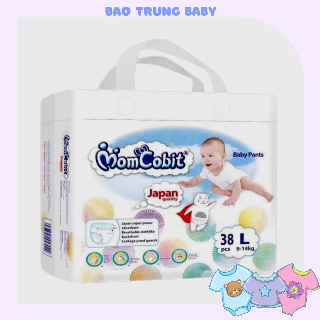 Bỉm Quần Cho Bé Momcobit Size M40/L38/XL36/XXL34 Siêu Thấm Kiểu Dáng Ngang