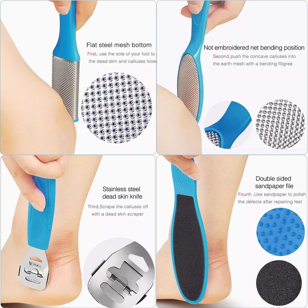 Bộ 8 Dụng Cụ Tẩy Tế Bào Chết Cho Chân Chuyên Nghiệp Bằng Thép Không Gỉ