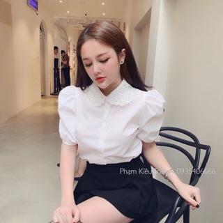 Sơ mi trăng tay bồng cổ ren