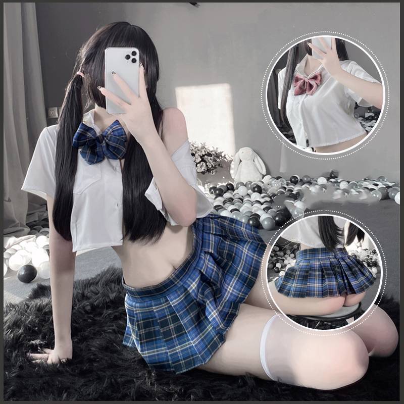 Set đồ ngủ hóa trang kiểu đồng phục JK phối nơ size lớn quyến rũ cho nữ