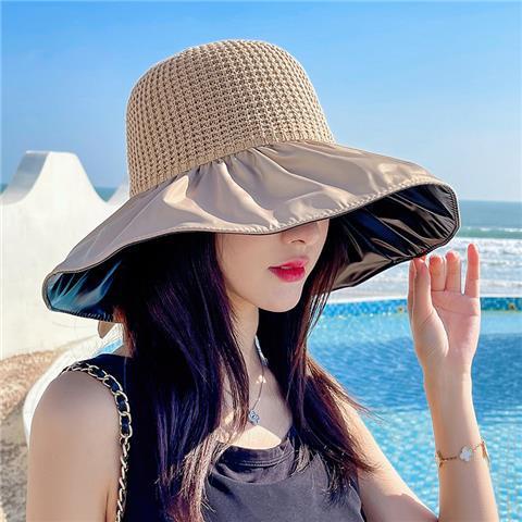 Mũ Cói Rộng Vành Che Nắng Đính Nơ Keo Đen Chống Tia UV Thời Trang Mùa Hè Cho Nữ
