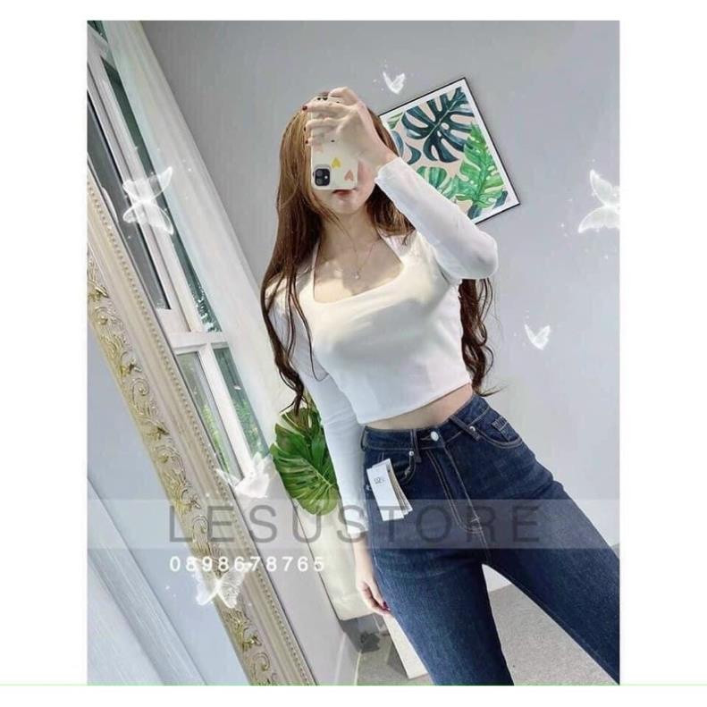 Free Ship-Hàng Cao Cấp Free ship_ Áo thun tay dài cổ vuông chất thun borip