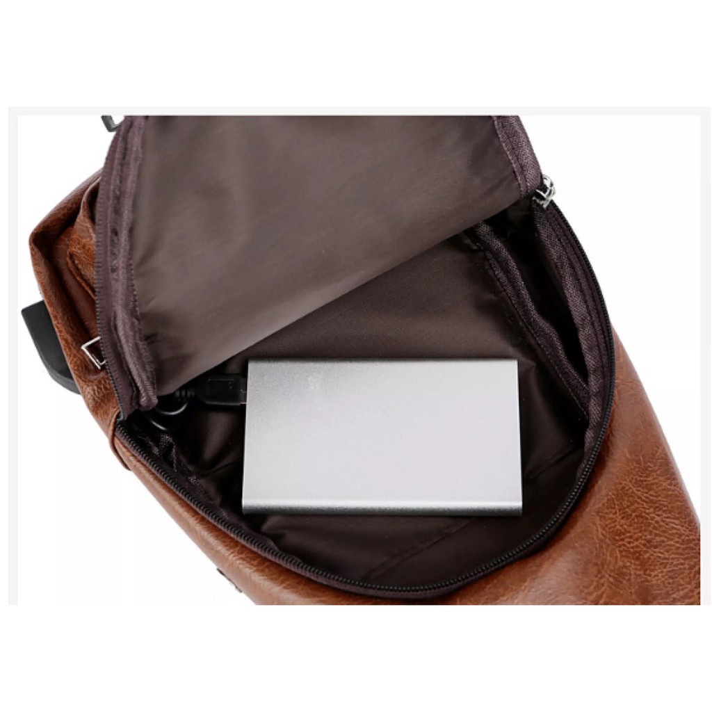 Túi đeo chéo nam da cao cấp có cổng sạc USB và lỗ tai nghe thời trang Hàn Quốc-TẶNG CÁP SẠC USB | BigBuy360 - bigbuy360.vn