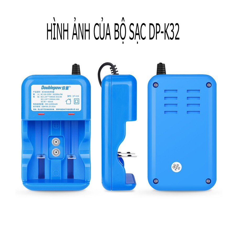 [Combo] Bộ sạc pin thông minh tự ngắt DP-K32 và 02 viên pin đại (size D) 10000mAh chính hãng Doublepow