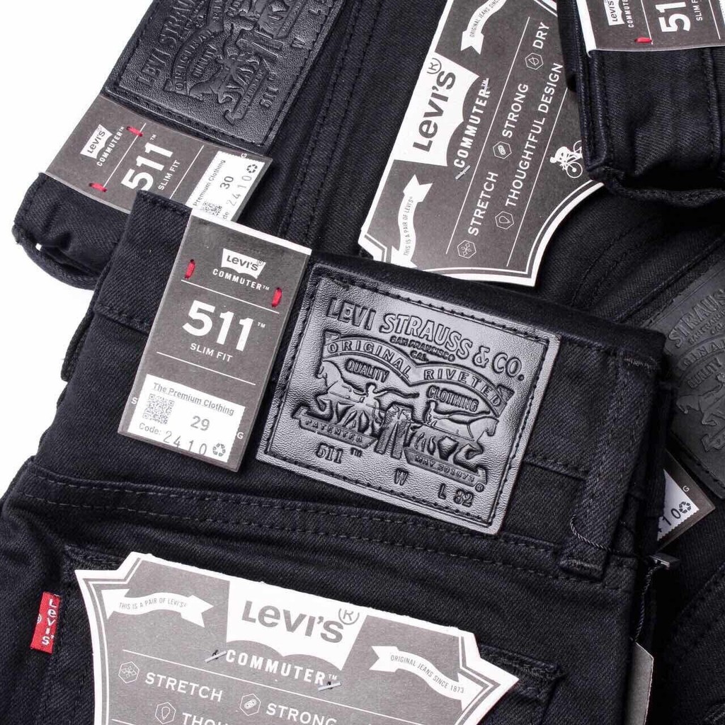 Quần Jean Nam Le Vi Đen Trơn Slim Fit Ống Đứng Co Dãn Vnxk | BigBuy360 - bigbuy360.vn