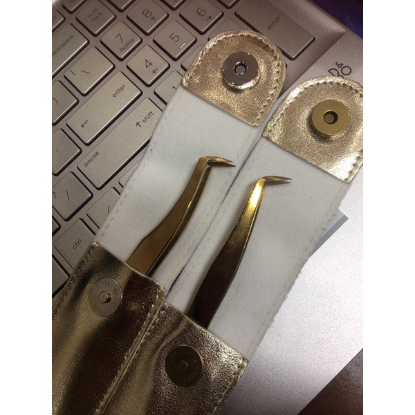 Nhíp Volume Vàng Mũi Nhám Cao Cấp - Nhíp Volume Phủ Nhám NANO (tặng kèm bao da đựng nhíp ) Bao Test 