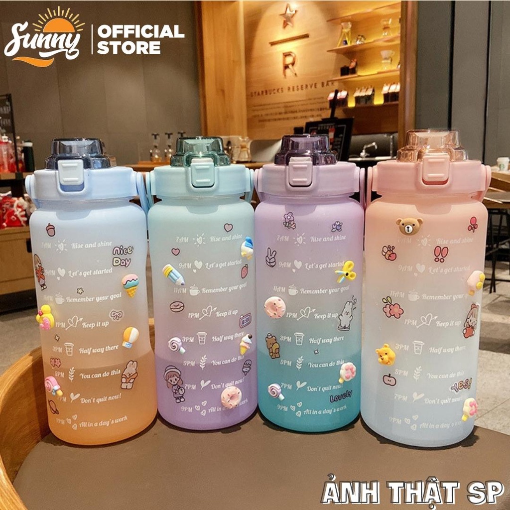 Bình nước 2 lít tặng Sticker có vạch báo dành cho người lười uống nước - Bình đựng nước chính hãng Sunny BN1