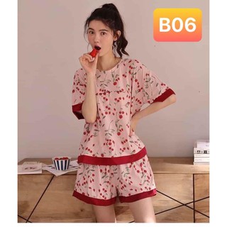 Đồ bộ nữ Giảm 50k đơn 2 sp Đồ ngủ nữ họa tiết quả cherry siêu mát cotton mã B06