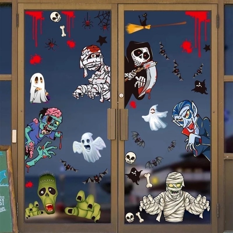 Sticker Dán Cửa Sổ Bằng PVC Tự Dính Họa Tiết Halloween Kinh Dị