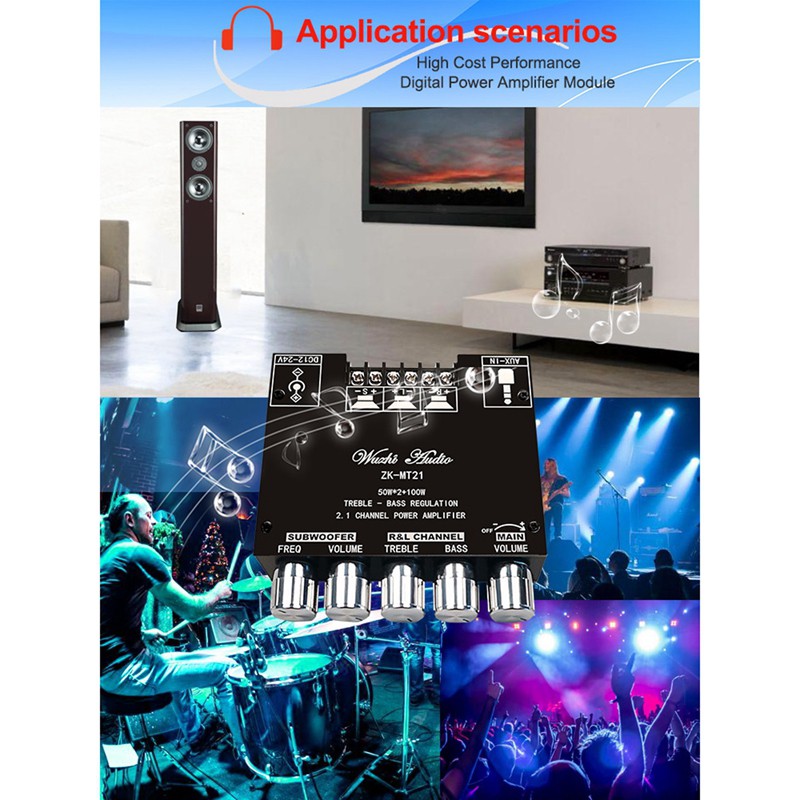 Bảng Mạch Khuếch Đại Âm Thanh Zk-Mt21 2.1 Kênh 50wx2 + 100w