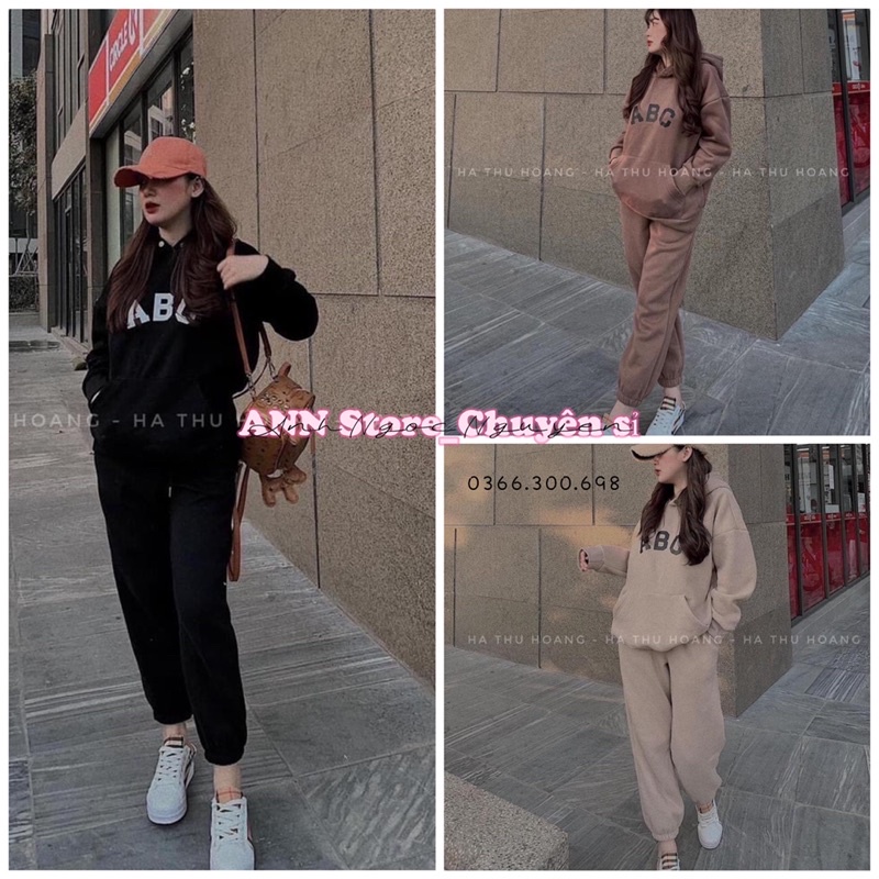 Set bộ nỉ hoodie ABC cúc bấm nỉ xịn dày ấm (annstore)