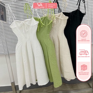 Đầm gấm xốp hai dây, Váy hai dây cao cấp tôn dáng thắt eo cực xinh